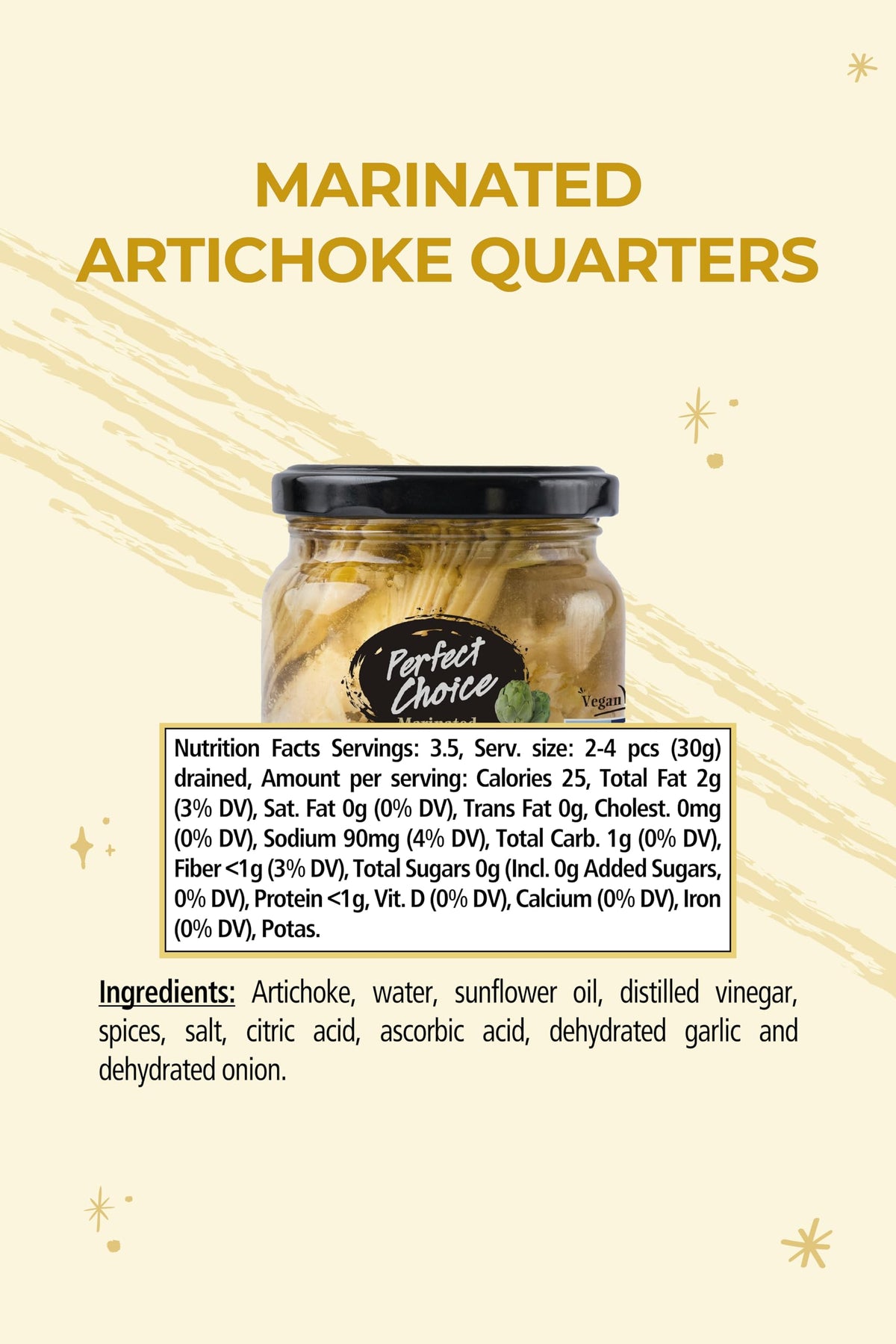 Perfect Choice artichoke quarters marinated quarters served on platter enhances antipasto