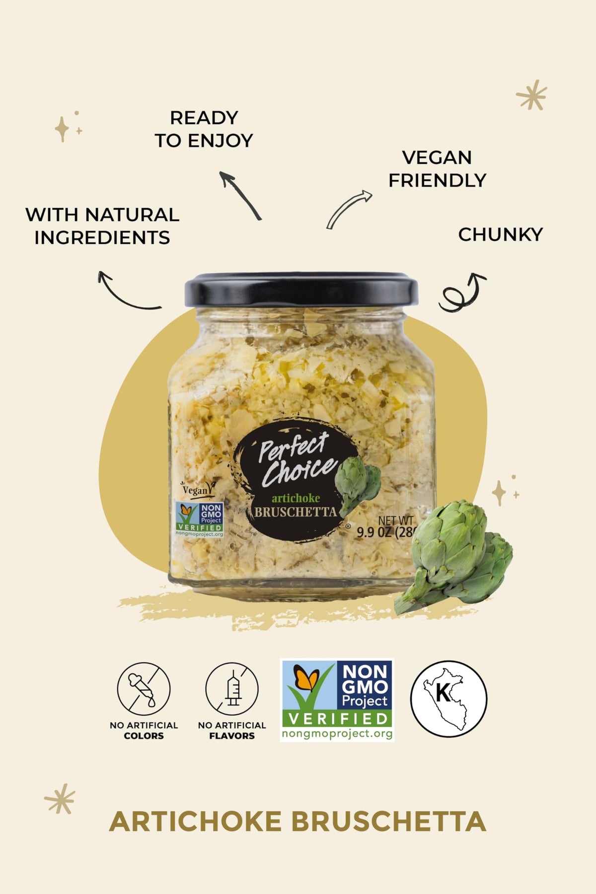 Perfect Choice sun dried tomato bruschetta jar on greens