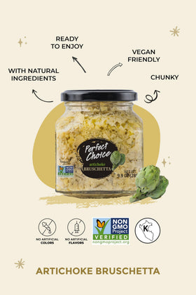 Perfect Choice sun dried tomato bruschetta jar on greens