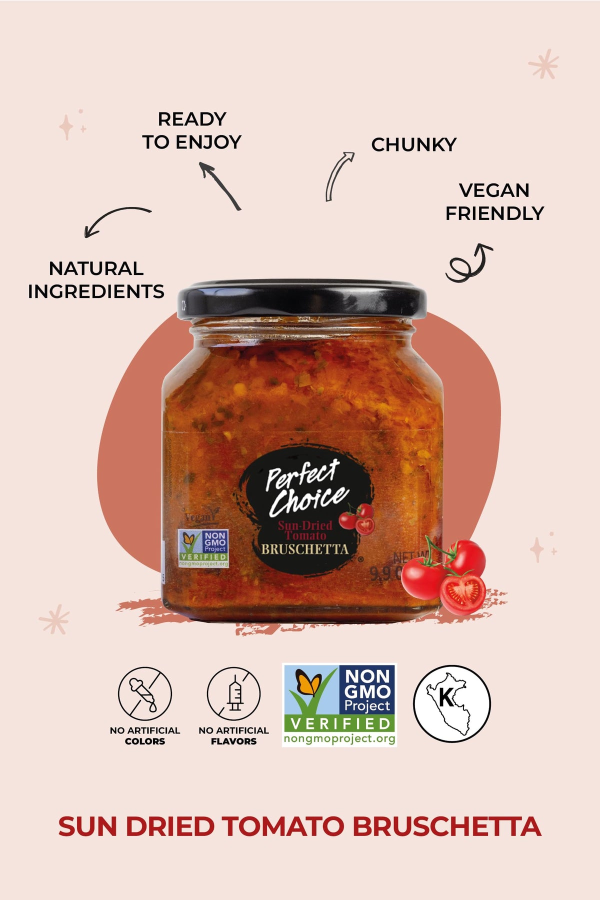 Sun dried tomato bruschetta on salad with Perfect Choice