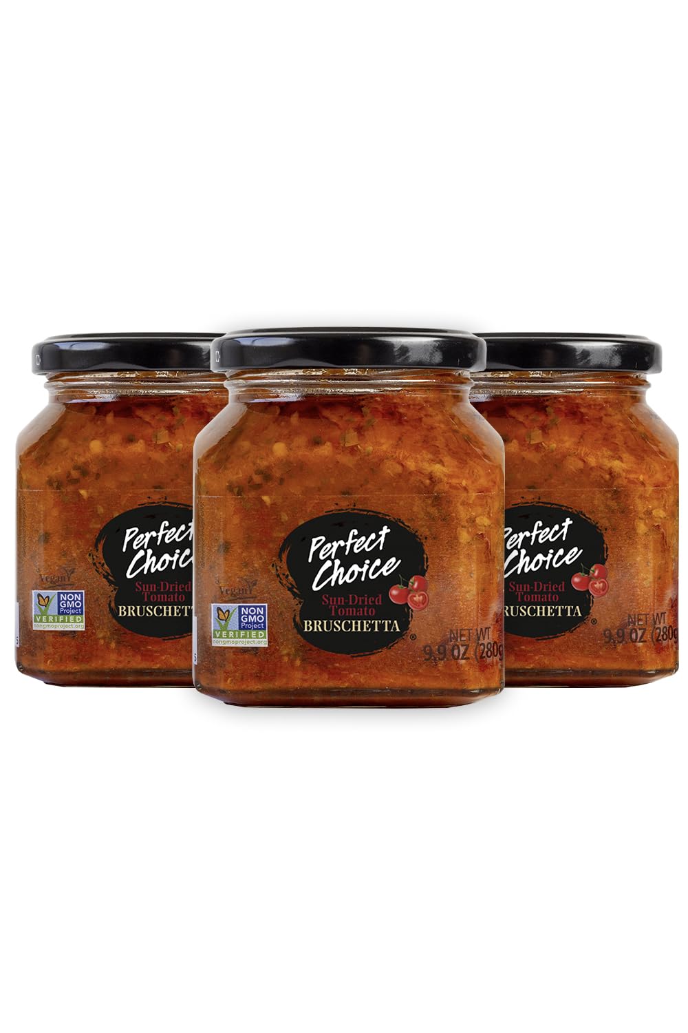 Perfect Choice Sundried Tomato Bruschetta jar front view, ready-to-serve dip.