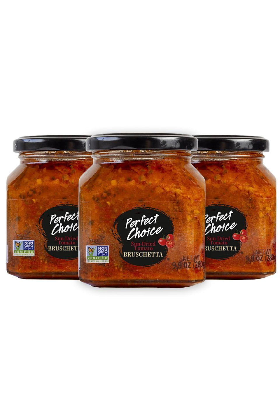 Perfect Choice Sundried Tomato Bruschetta jar front view, ready-to-serve dip.
