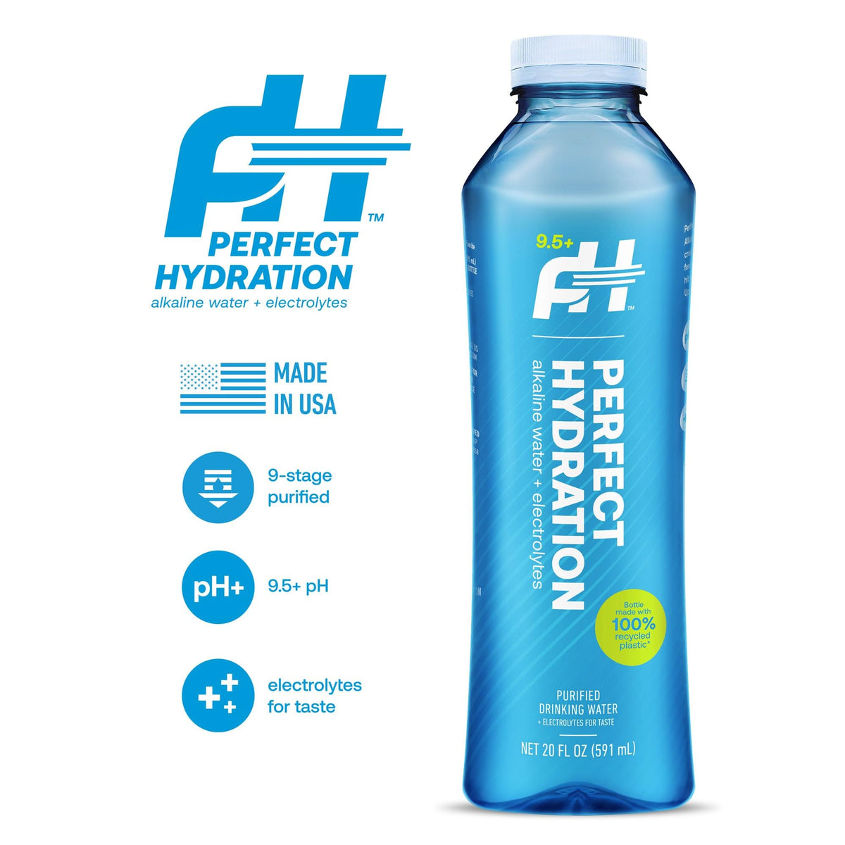 Perfect Hydration bottle close-up with mineral blend delivering smooth taste.