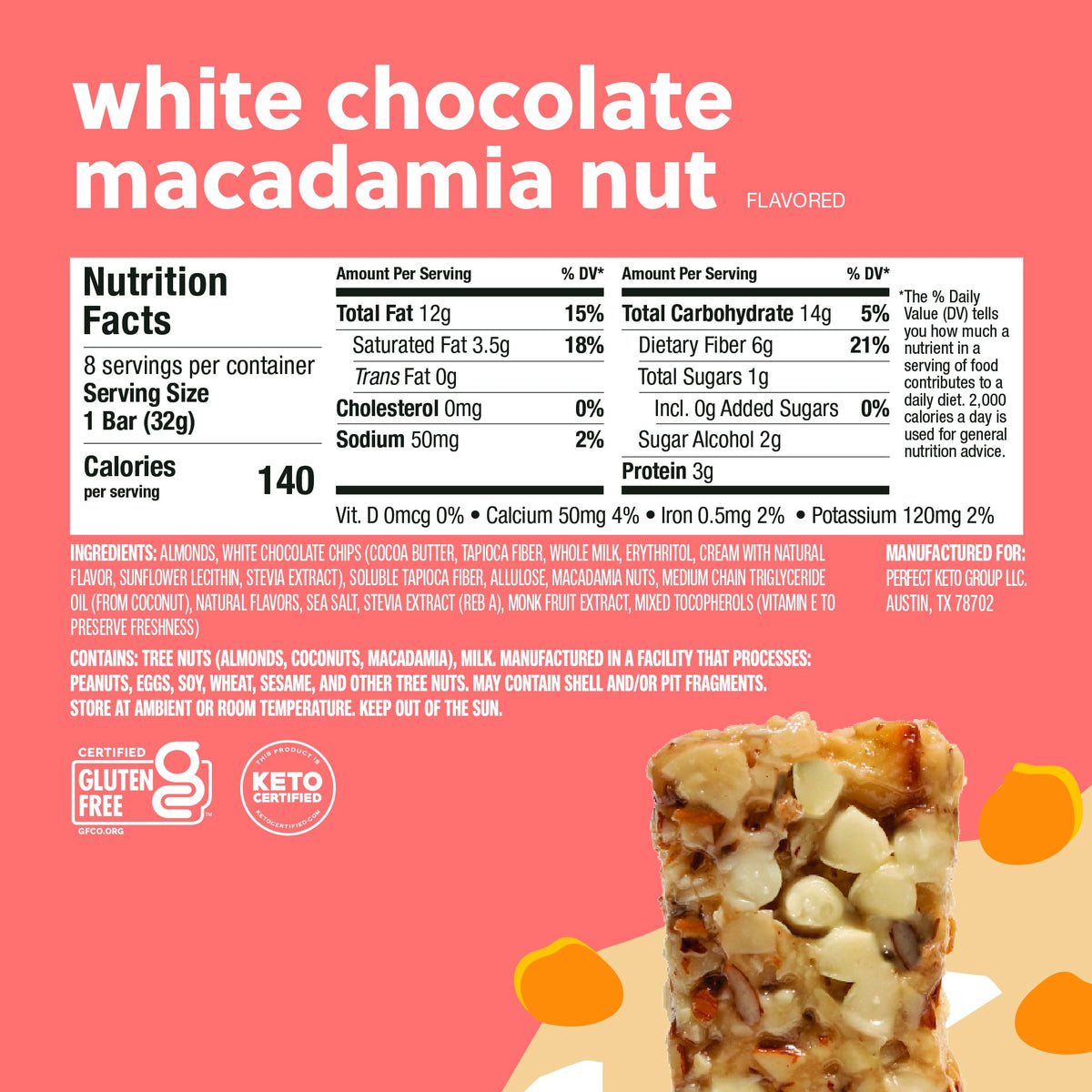 Nola Bars close-up ingredients with almonds and macadamia for premium taste