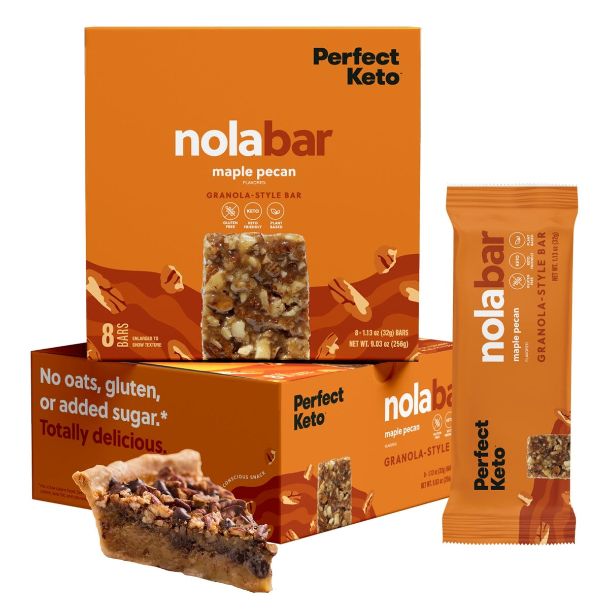 Perfect Keto Nola Bars Maple Pecan bar ready for a quick keto snack.