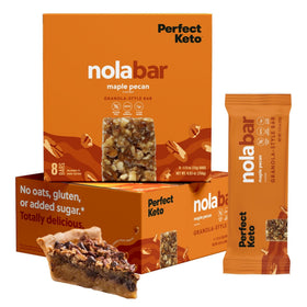 Perfect Keto Nola Bars Maple Pecan bar ready for a quick keto snack.