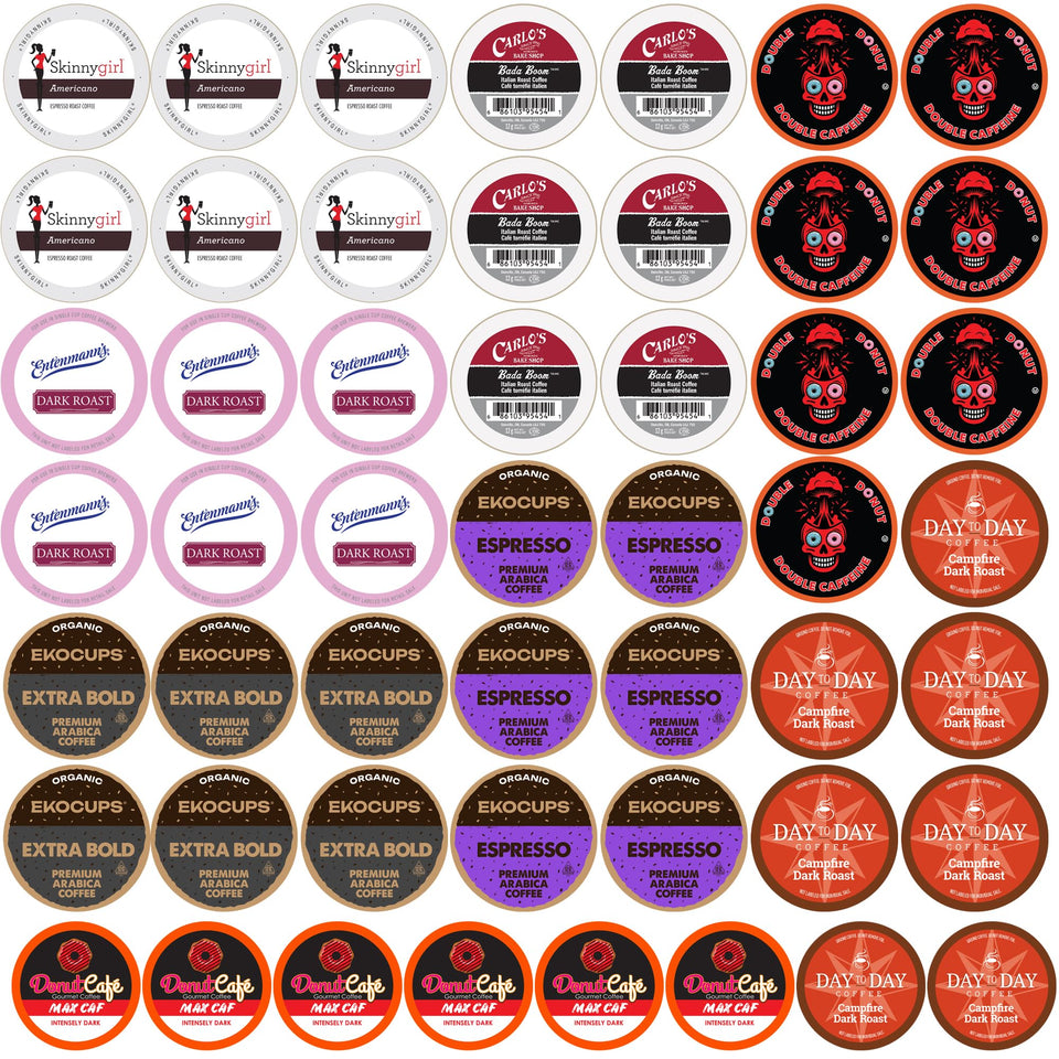 Perfect Samplers strong coffee pods 50-count pack for a rich, quick caffeine boost.