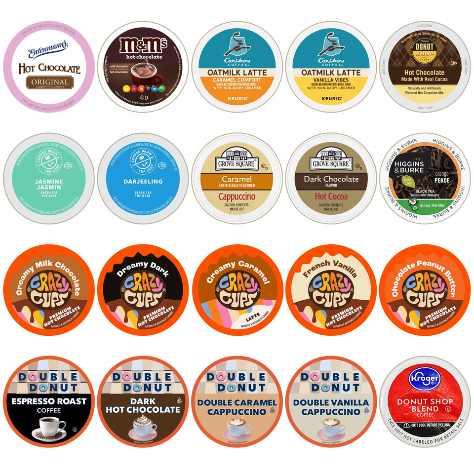 Perfect Samplers variety-pack pod assortment on the kitchen counter for versatile home brewing.