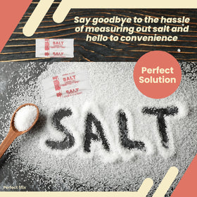 Perfect Stix iodized salt packets sealed-wrap ensure sanitation during service.