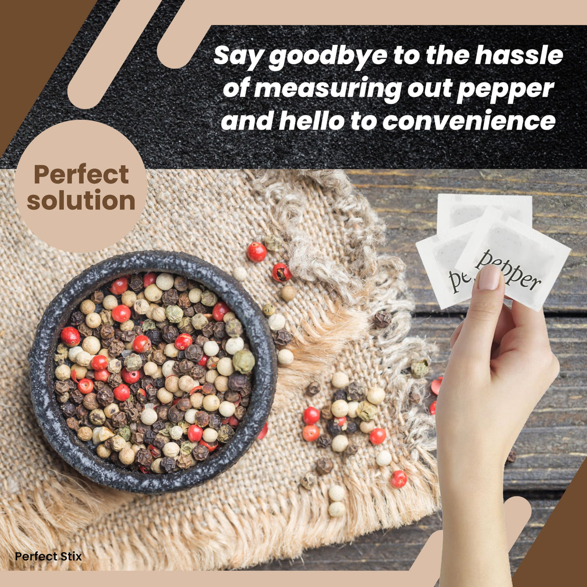 Perfect Stix Pepper Packets bulk display showcases ready-to-use portions for quick service