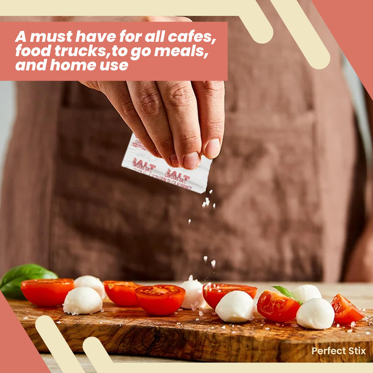 Perfect Stix portion salt packets on a tray enable quick, accurate seasoning.