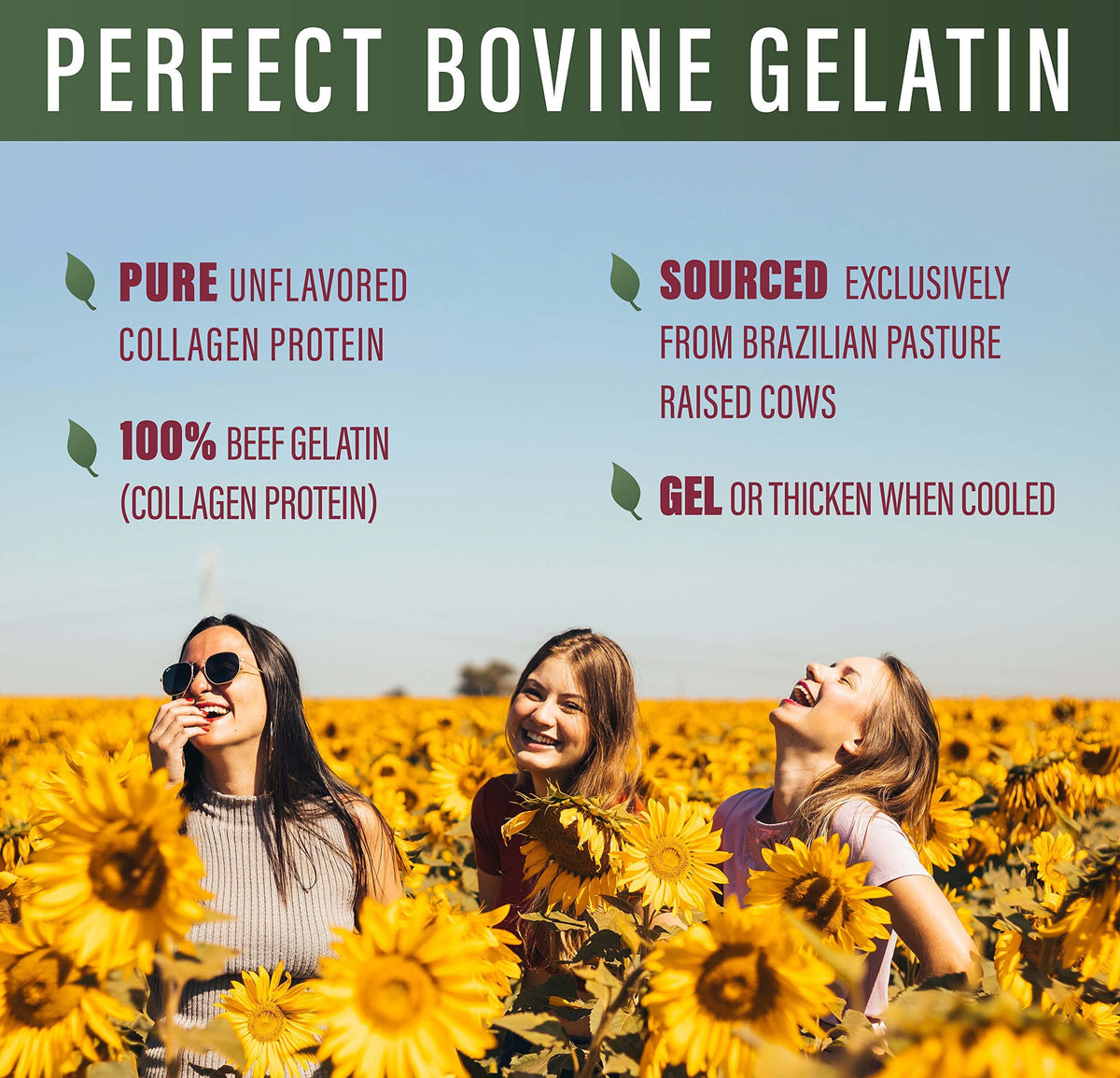 Close-up label on Perfect Supplements Bovine Gelatin bottle showing gluten-free and non-GMO claims.