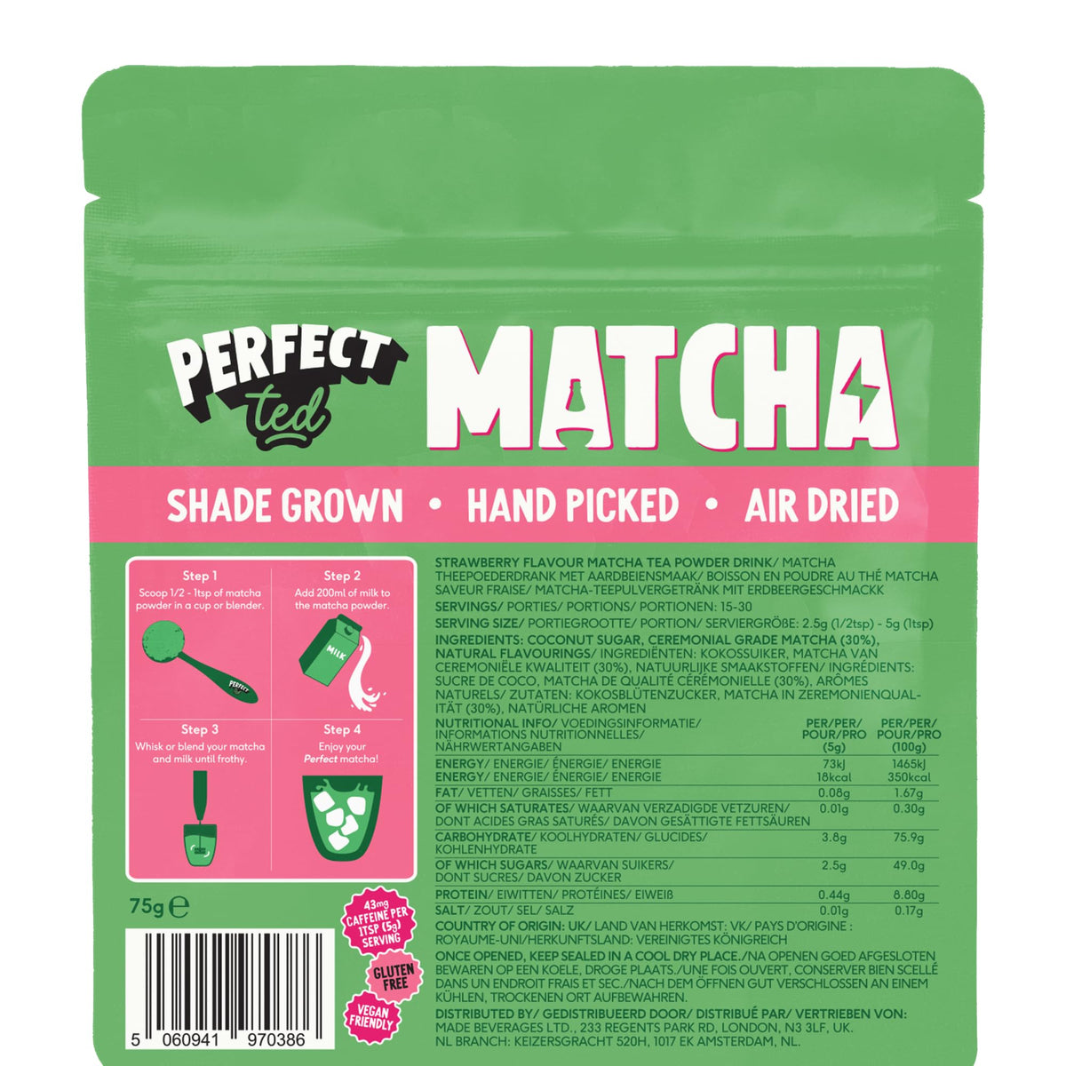 Perfect Ted Matcha latte cup steaming, ideal for calm, focused mornings.