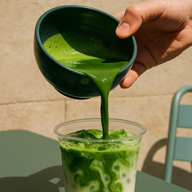 Measured spoon with PerfectTed Matcha powder for precise daily servings.