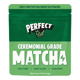 PerfectTed Matcha powder tub front shows premium ceremonial grade quality for daily rituals.