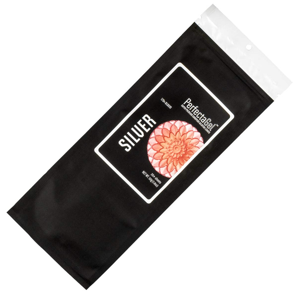 PerfectaGel silver gelatin sheets in a pack for clear gels and pure flavor