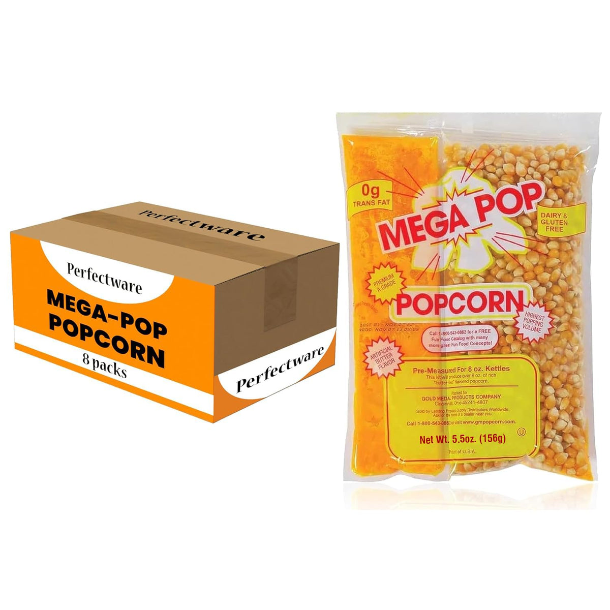 Perfectware 4oz popcorn kettle packs in packaging for quick movie-night prep.