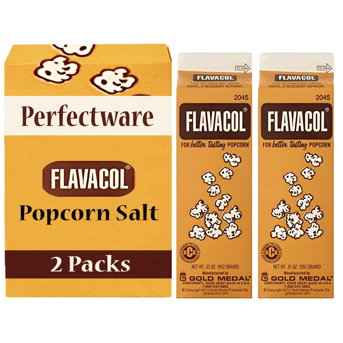 Perfectware Flavacol 35oz pack of 2 cartons ready for cinema-style popcorn