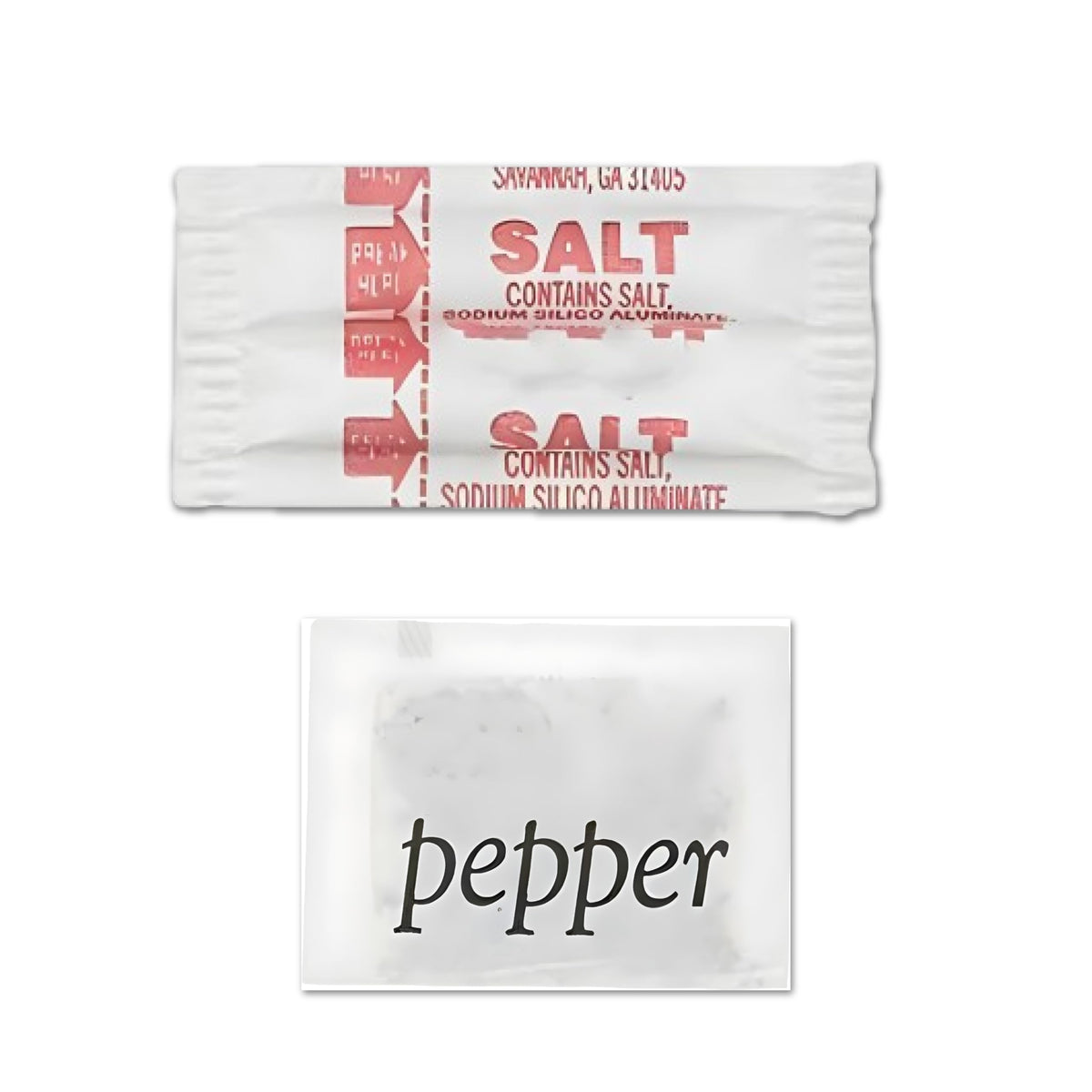 Perfectware salt and pepper packets in box packaging for takeout service.