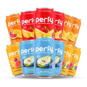 PERFY can pour from the variety pack for caffeine-free real fruit juice refreshment.