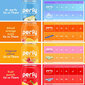 PERFY Fruit Punch soda close-up showing vibrant juice flavors.