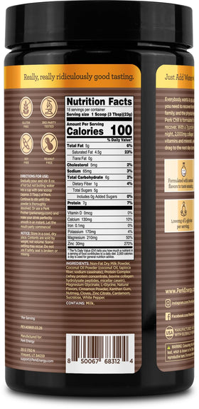 Perk Chill Drink Mix bottle back panel showing ingredients and third-party testing