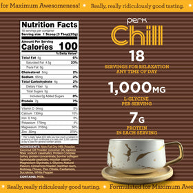 Perk Chill Drink Mix label close-up highlighting 7g protein per serving