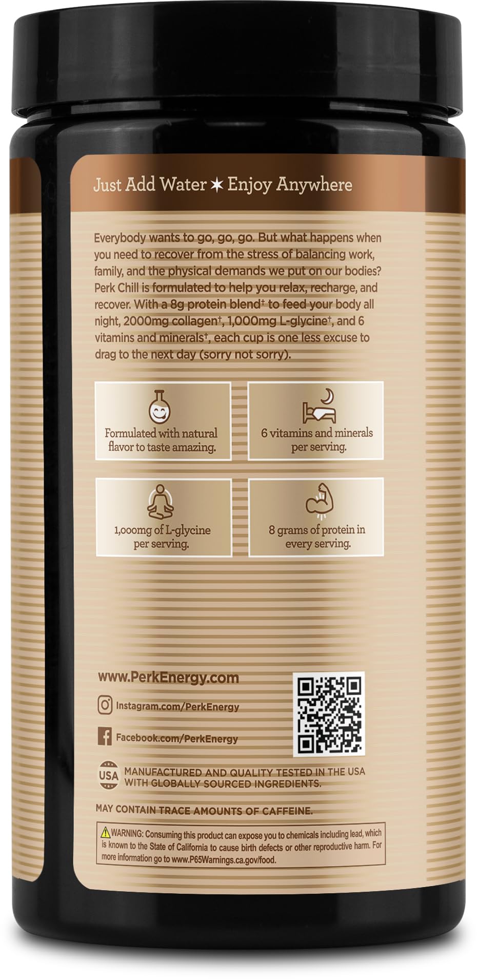 Perk Chill gluten-free and allergen-friendly packaging highlights safety.