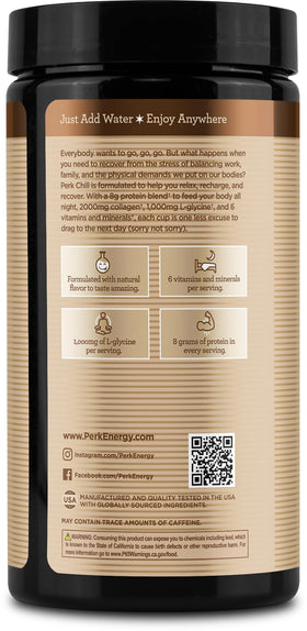 Perk Chill gluten-free and allergen-friendly packaging highlights safety.