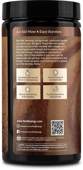 Perk Energy Brown Sugar Latte measuring spoon beside powder for precise serving.