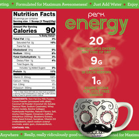Perk Energy Mexican Hot Chocolate served in a glass mug with creamy aroma.
