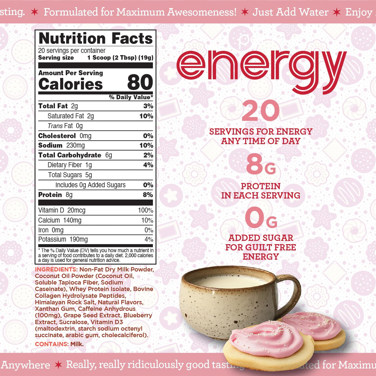 Perk Energy Drink Mix Sugar Cookie scoop-dispense demonstrates quick, precise serving for busy mornings