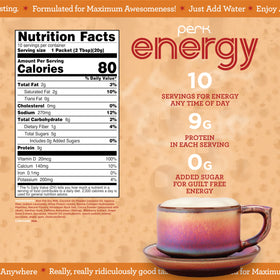 Perk energy drink mix box packaging displaying vanilla caramel flavor
