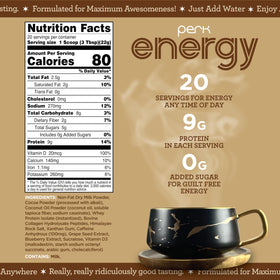 Perk Energy Drink Mix cup ready for a warm, caffeinated protein boost.