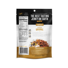 Perky Jerky Original Turkey Jerky nutrition label with 10g protein per serving and low fat