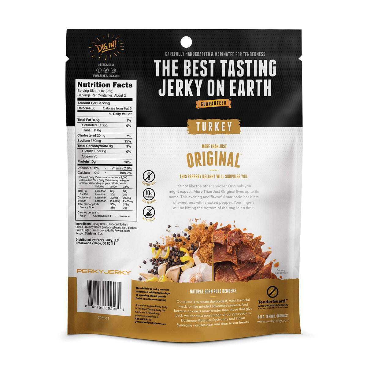 Perky Jerky Original Turkey Jerky serving idea for lunch or workouts.