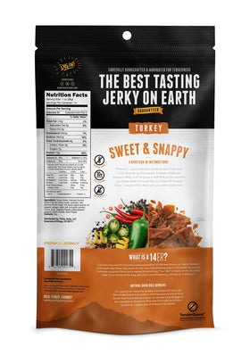 Perky Jerky close-up of tender turkey jerky slices showing melt-in-your-mouth texture.