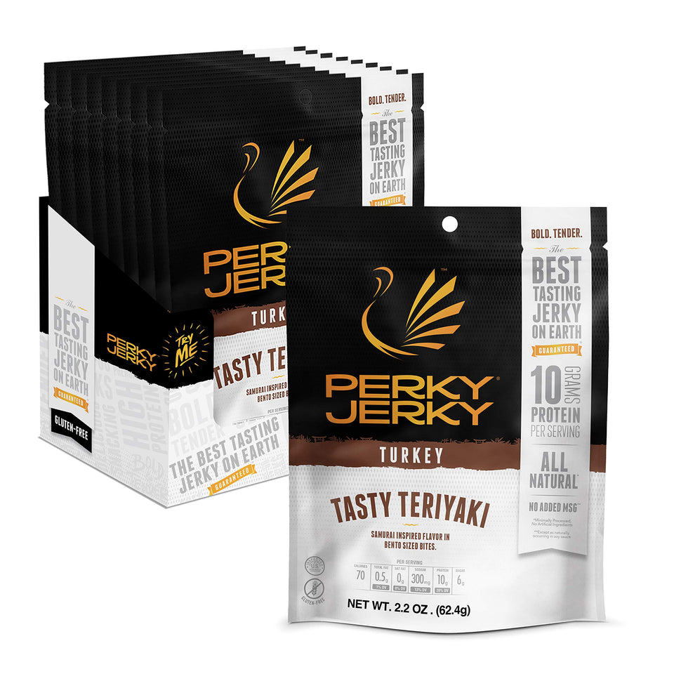 Perky Jerky Teriyaki turkey jerky pack of 12 offers a convenient high-protein snack