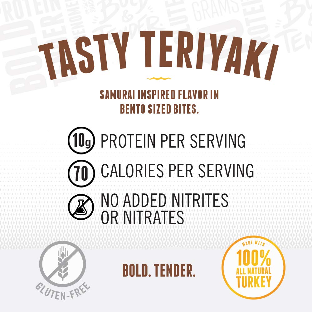 Perky Jerky Teriyaki 2.2oz bag inside 12-pack shows value