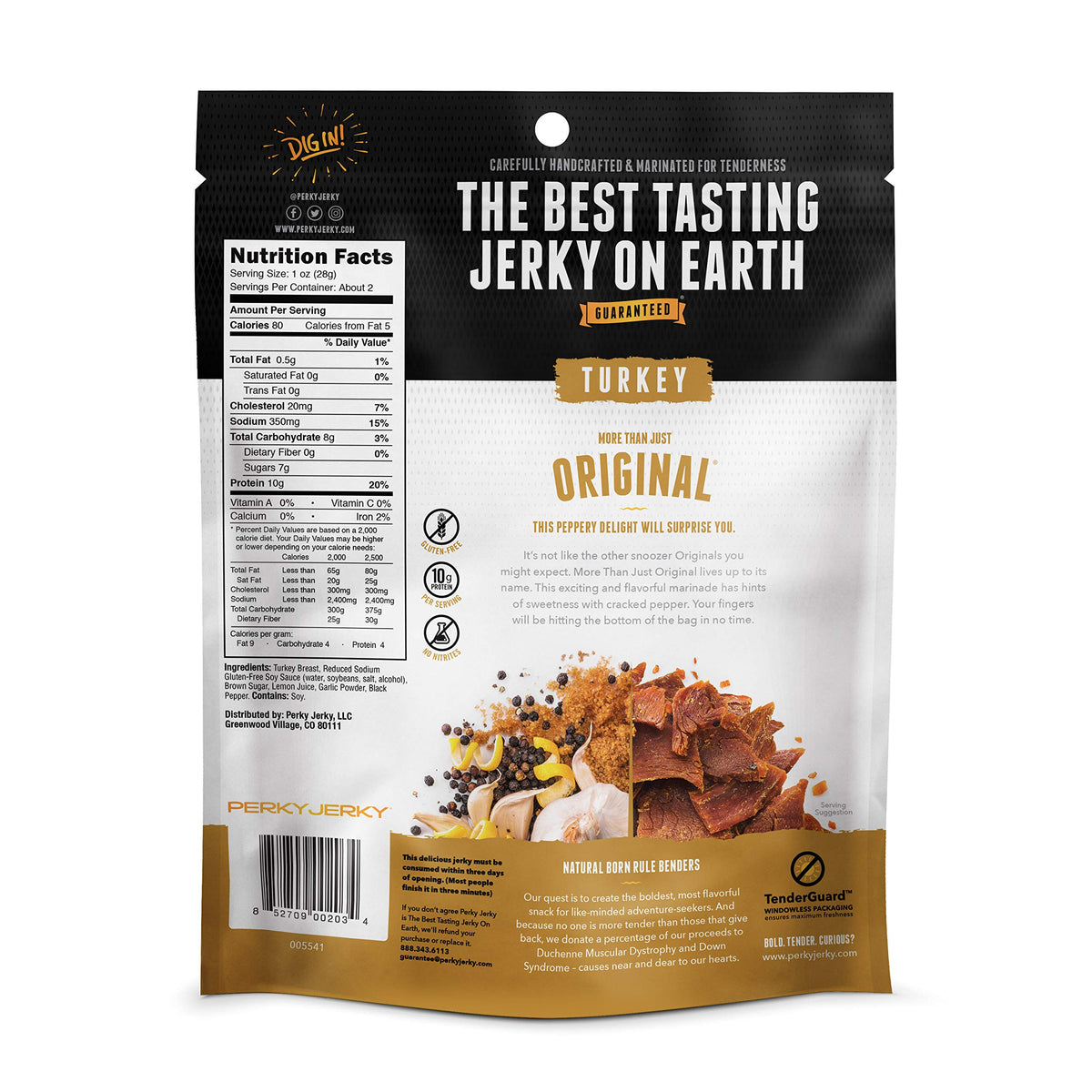 Perky Jerky Tasty Teriyaki bag highlights savory glaze and protein boost.