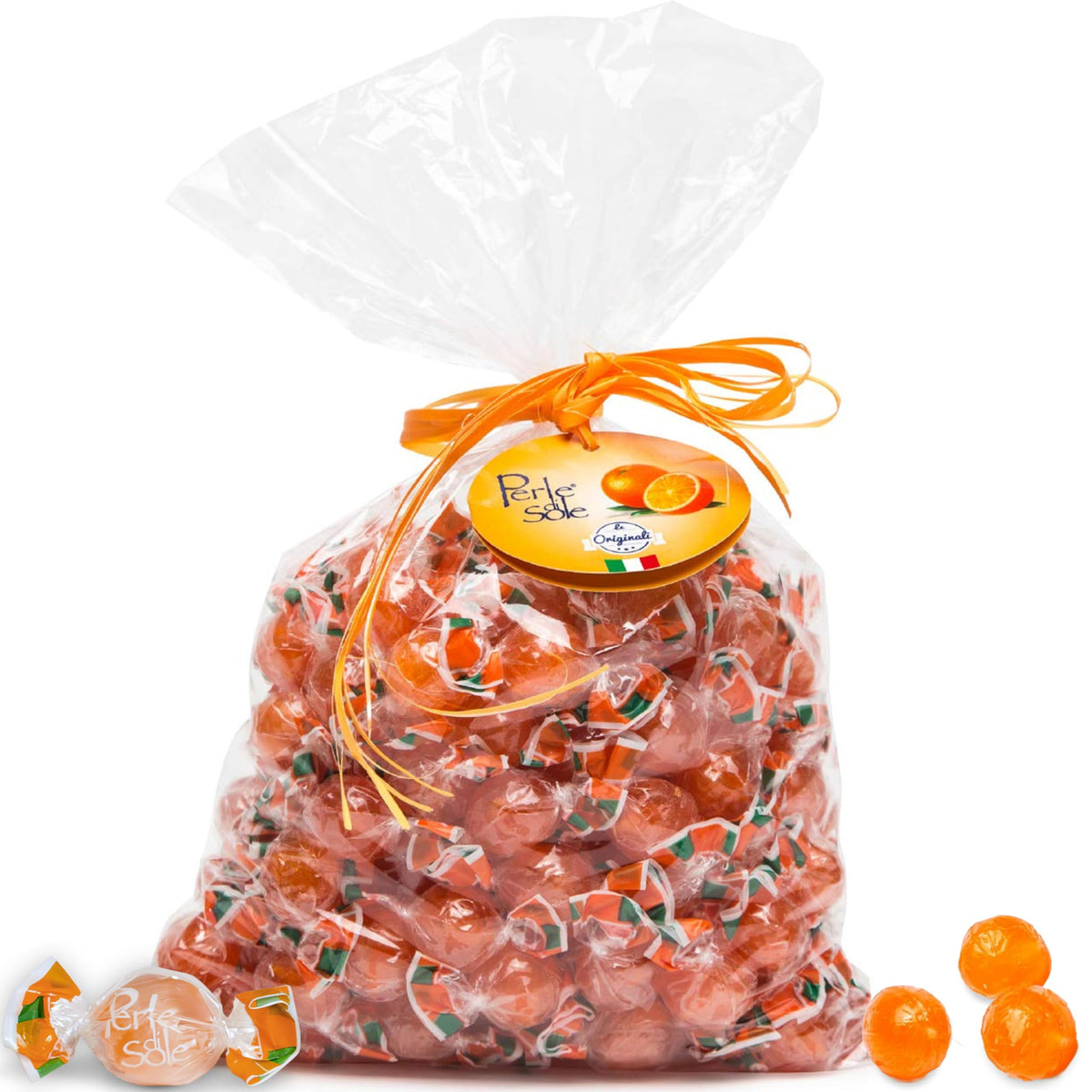 Perle di Sole Amalfi Orange Drops close-up shows fizzy core and bright exterior