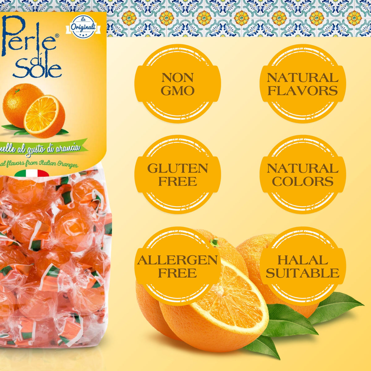 Packaging of Perle di Sole Amalfi Orange Drops for gifting