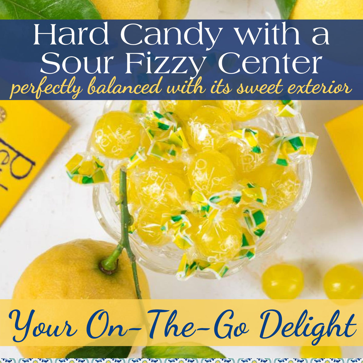 Perle di Sole fizzy lemon core reveals tart notes with every bite.