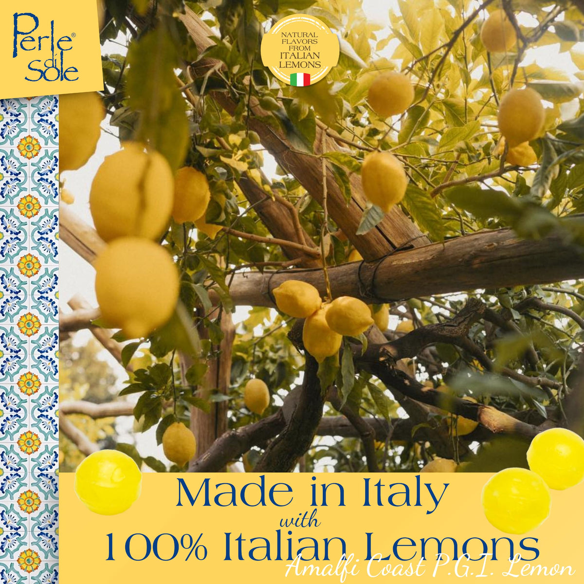 Perle di Sole lemon candy drops individually wrapped for convenient on-the-go snacking.