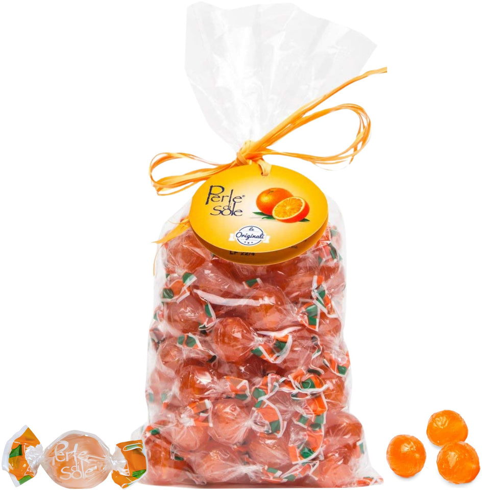 Perle di Sole orange hard candy front view, shareable for moments.