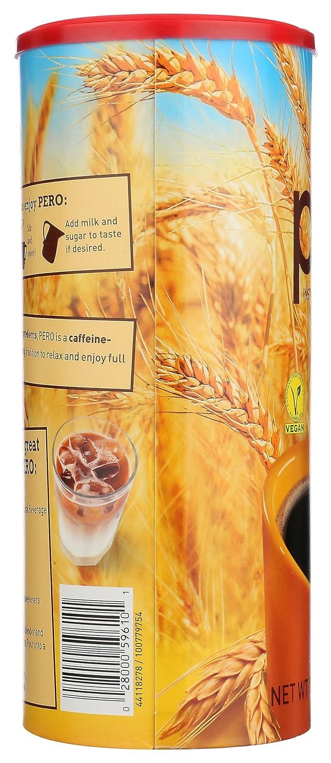 Pero Instant Natural Beverage ingredients close-up featuring malted barley chicory and rye