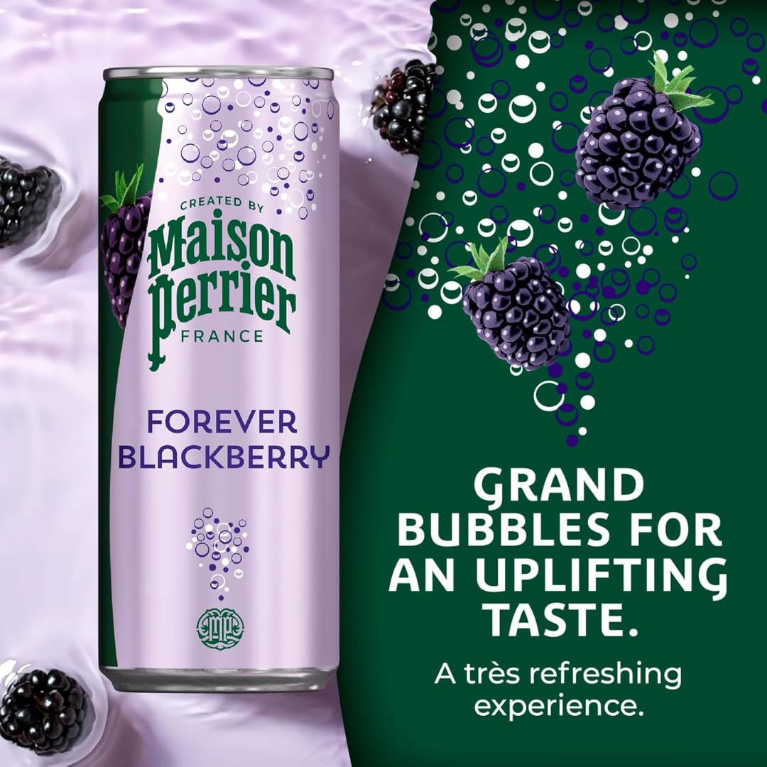 Perrier Forever bubbles pouring into glass demonstrates refreshing, zero sugar sipping.