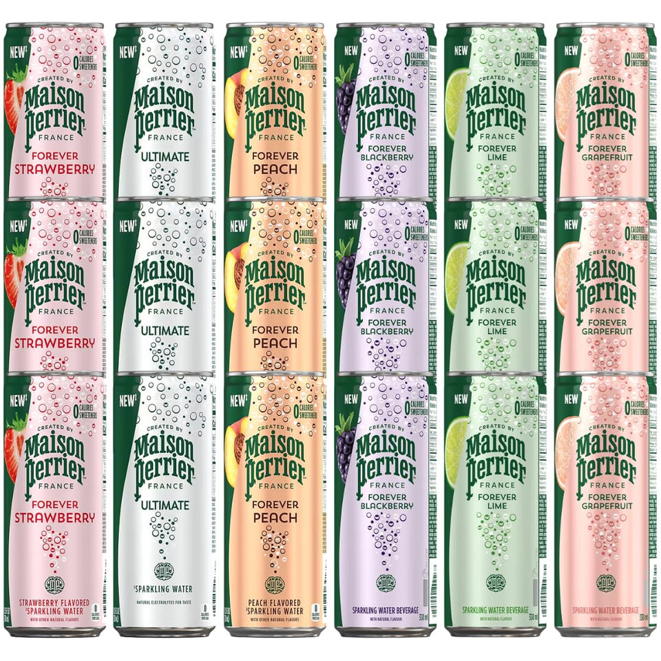 Perrier Forever variety pack front view for versatile sipping at home.
