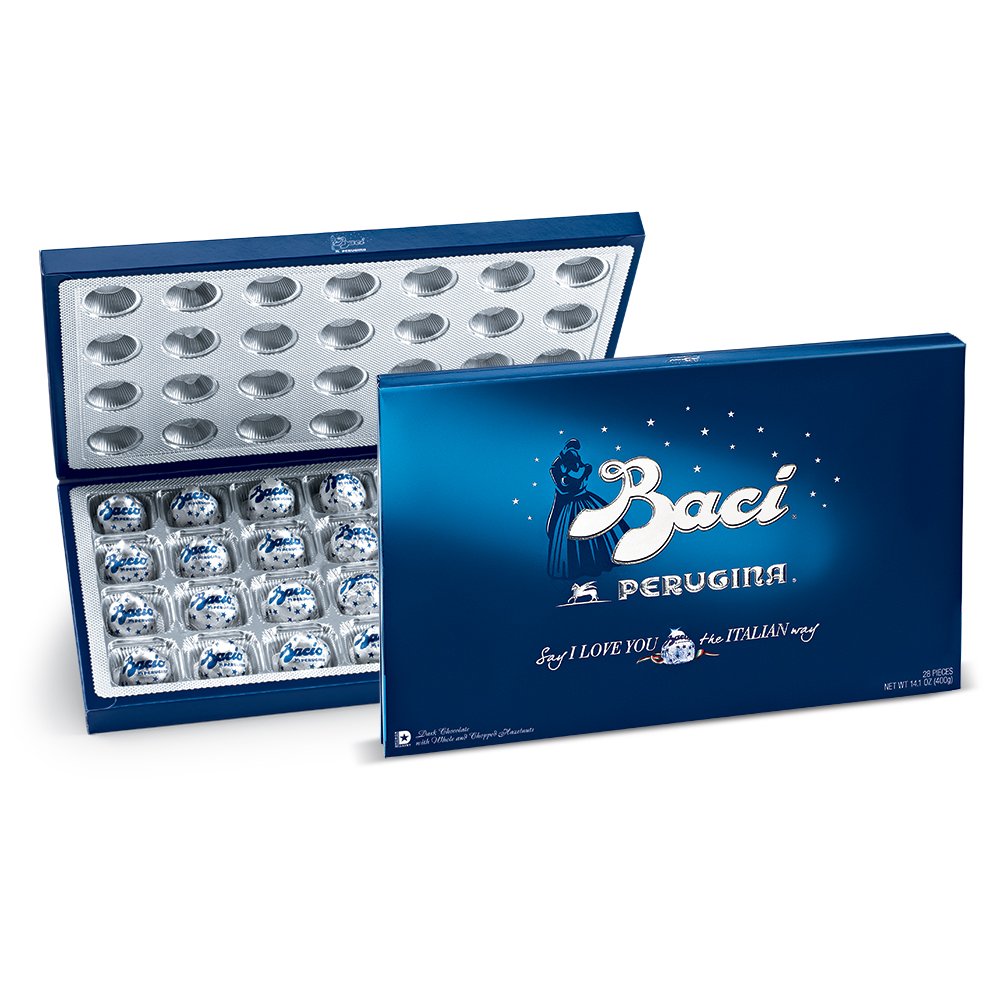 Perugina Baci gift box with 28 chocolates, ideal for gifting or sharing