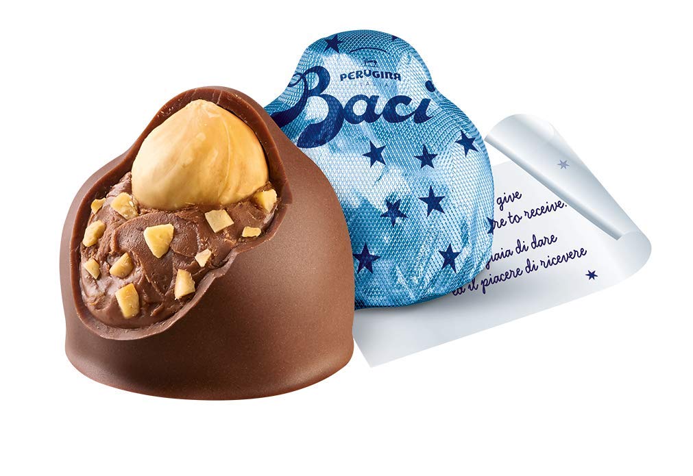 Perugina milk chocolate truffle packaging close-up, premium Italian chocolate perfect for gifting.